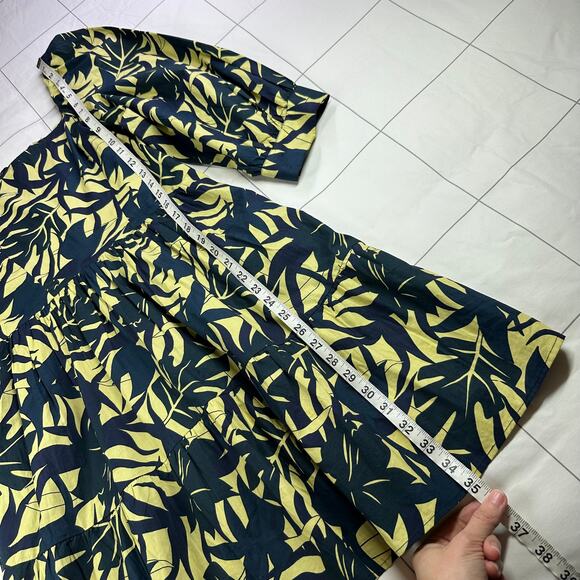 Ba&Sh Dress Womens US 6 Green Yellow Winnie Palm Print Tiered Mini Smocked Boho - Picture 12 of 14